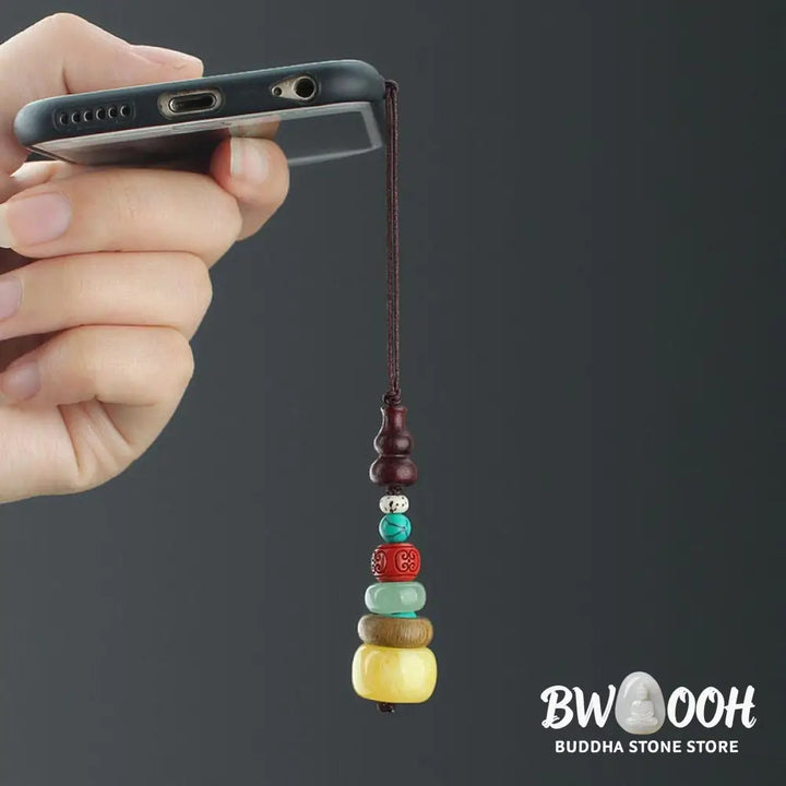Buddha Stones Green Sandalwood Ebony Wood Gourd Seven Layer Pagoda Positive Phone Hanging Decoration - Phone Hanging