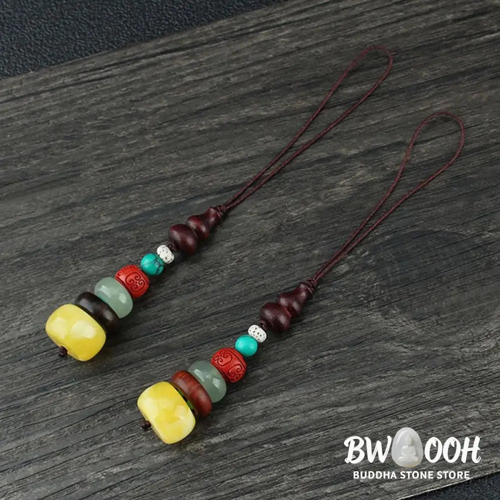Buddha Stones Green Sandalwood Ebony Wood Gourd Seven Layer Pagoda Positive Phone Hanging Decoration - Phone Hanging