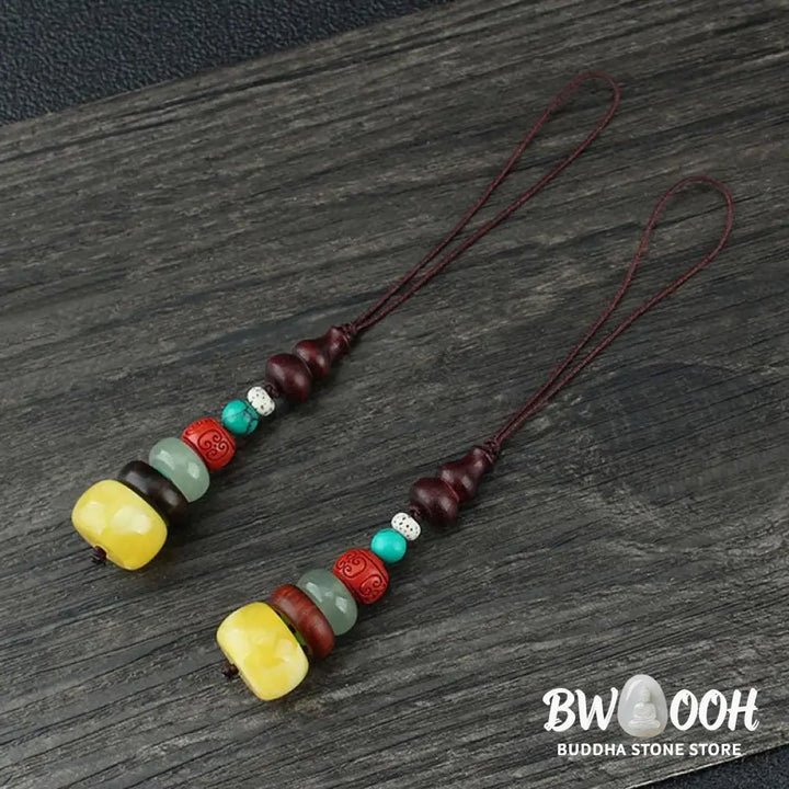 Buddha Stones Green Sandalwood Ebony Wood Gourd Seven Layer Pagoda Positive Phone Hanging Decoration - Phone Hanging