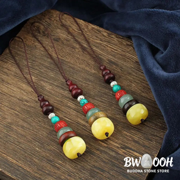 Buddha Stones Green Sandalwood Ebony Wood Gourd Seven Layer Pagoda Positive Phone Hanging Decoration - Phone Hanging
