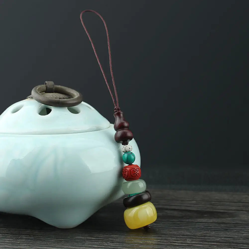 Buddha Stones Green Sandalwood Ebony Wood Gourd Seven Layer Pagoda Positive Phone Hanging Decoration - Ebony Wood
