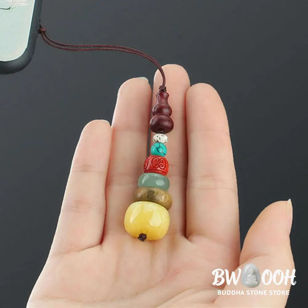 Buddha Stones Green Sandalwood Ebony Wood Gourd Seven Layer Pagoda Positive Phone Hanging Decoration - Phone Hanging