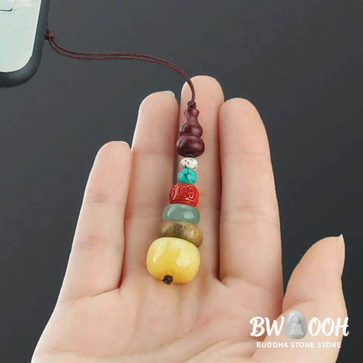 Buddha Stones Green Sandalwood Ebony Wood Gourd Seven Layer Pagoda Positive Phone Hanging Decoration - Phone Hanging