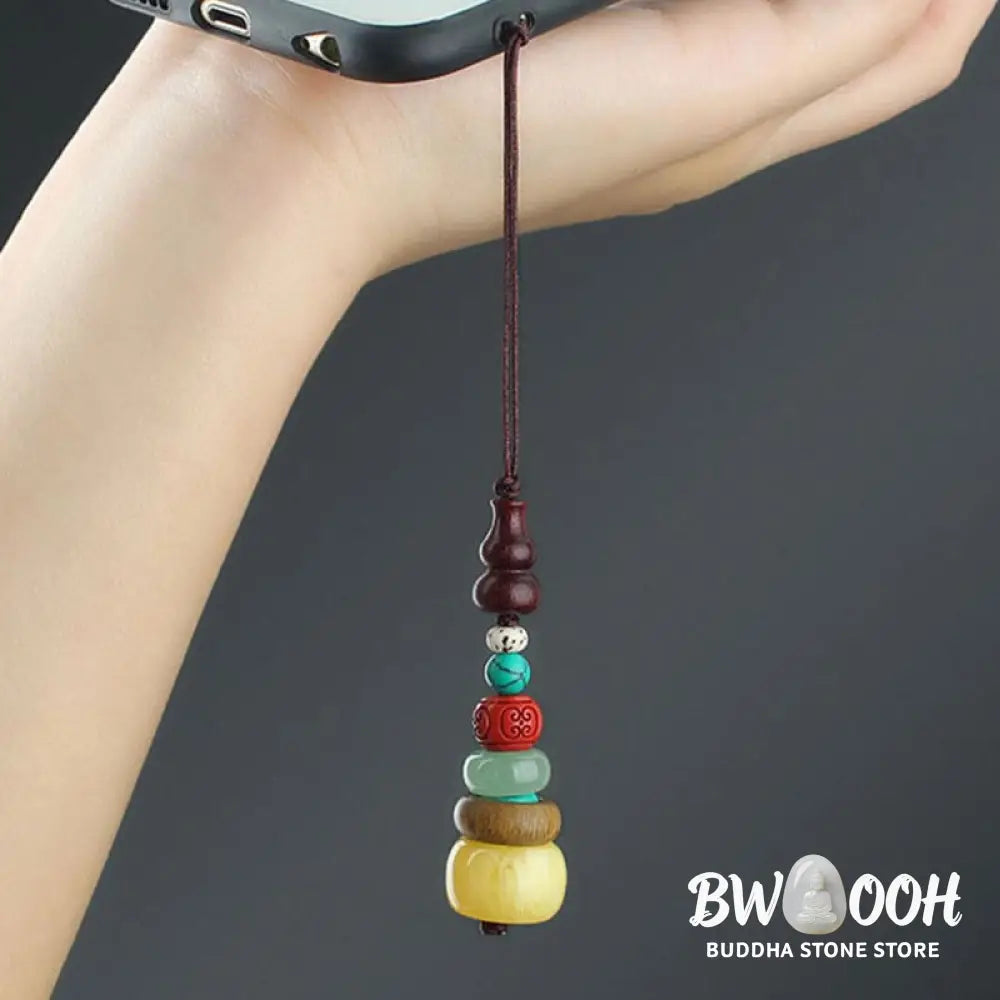 Buddha Stones Green Sandalwood Ebony Wood Gourd Seven Layer Pagoda Positive Phone Hanging Decoration - Phone Hanging
