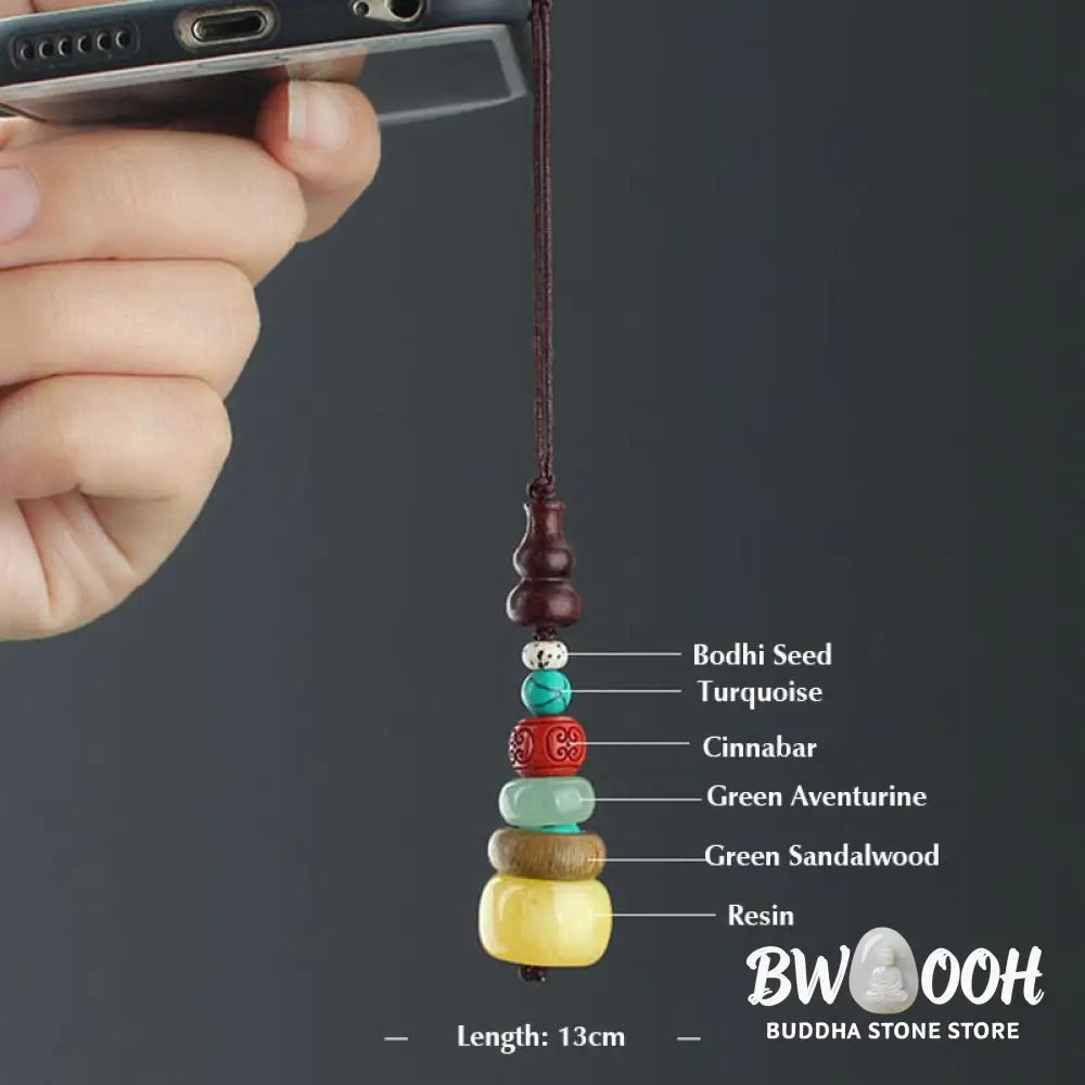 Buddha Stones Green Sandalwood Ebony Wood Gourd Seven Layer Pagoda Positive Phone Hanging Decoration - Phone Hanging