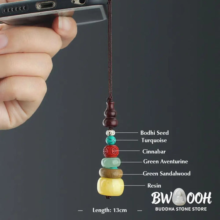 Buddha Stones Green Sandalwood Ebony Wood Gourd Seven Layer Pagoda Positive Phone Hanging Decoration - Phone Hanging