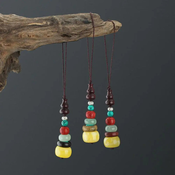 Buddha Stones Green Sandalwood Ebony Wood Gourd Seven Layer Pagoda Positive Phone Hanging Decoration - Phone Hanging