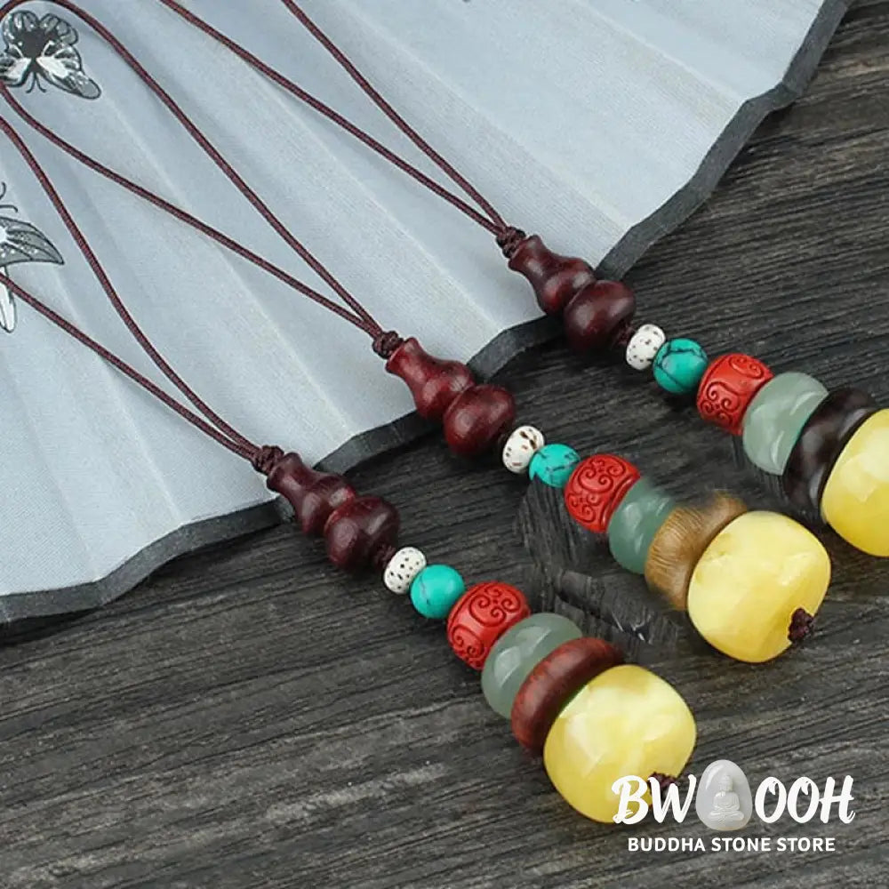 Buddha Stones Green Sandalwood Ebony Wood Gourd Seven Layer Pagoda Positive Phone Hanging Decoration - Phone Hanging