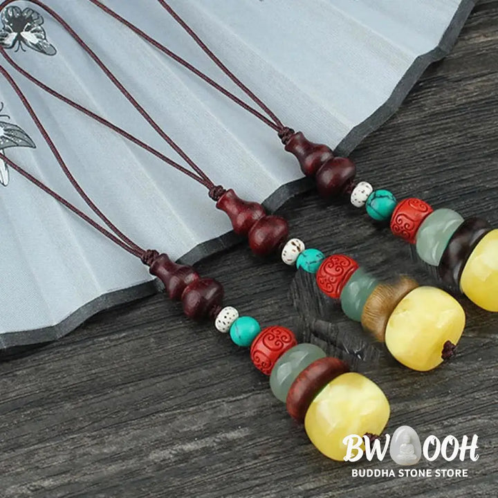 Buddha Stones Green Sandalwood Ebony Wood Gourd Seven Layer Pagoda Positive Phone Hanging Decoration - Phone Hanging