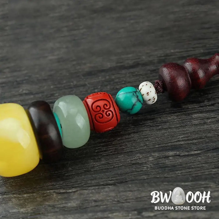 Buddha Stones Green Sandalwood Ebony Wood Gourd Seven Layer Pagoda Positive Phone Hanging Decoration - Phone Hanging