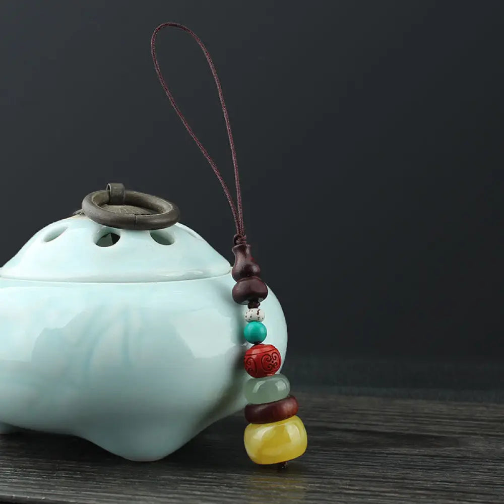 Buddha Stones Green Sandalwood Ebony Wood Gourd Seven Layer Pagoda Positive Phone Hanging Decoration - Red Sandalwood