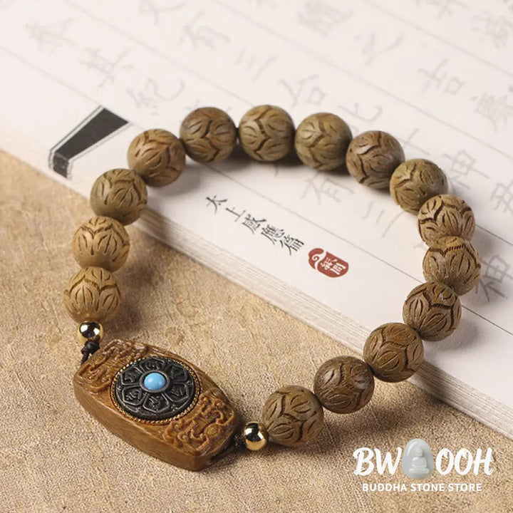 Buddha Stones Green Sandalwood Ebony Wood Sandalwood Om Mani Padme Hum Soothing Bracelet - BWOOOH - Bracelet