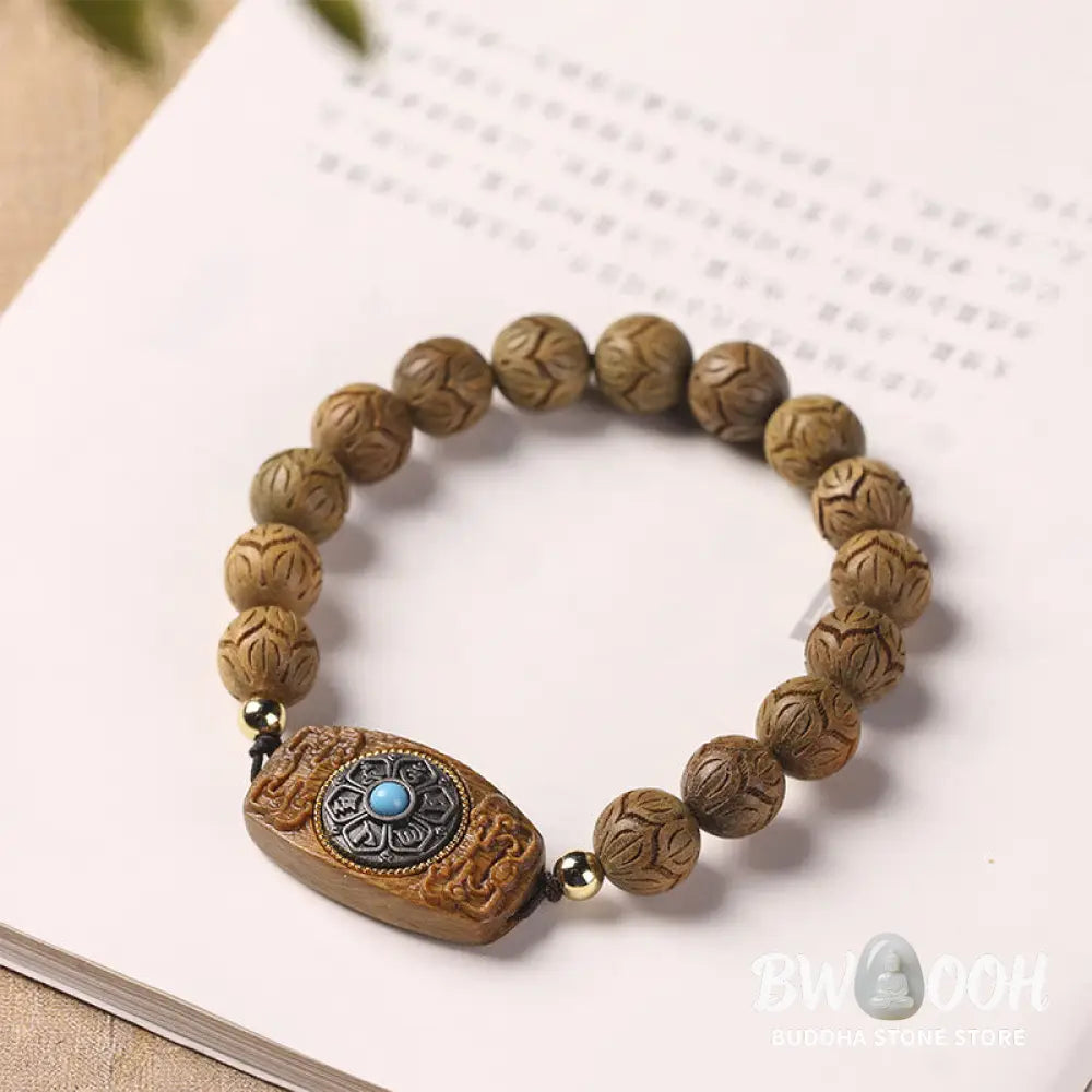 Buddha Stones Green Sandalwood Ebony Wood Sandalwood Om Mani Padme Hum Soothing Bracelet - BWOOOH - Bracelet