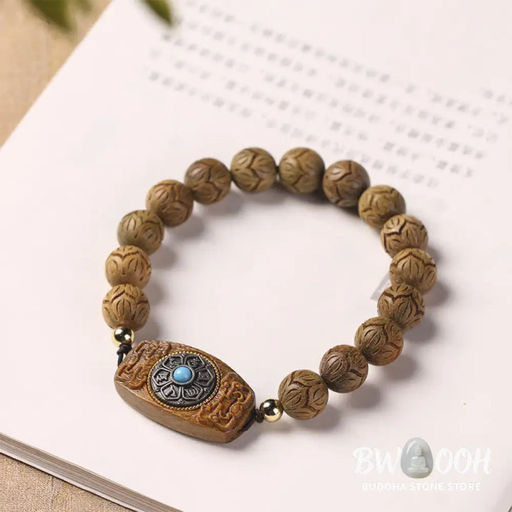 Buddha Stones Green Sandalwood Ebony Wood Sandalwood Om Mani Padme Hum Soothing Bracelet - BWOOOH - Bracelet