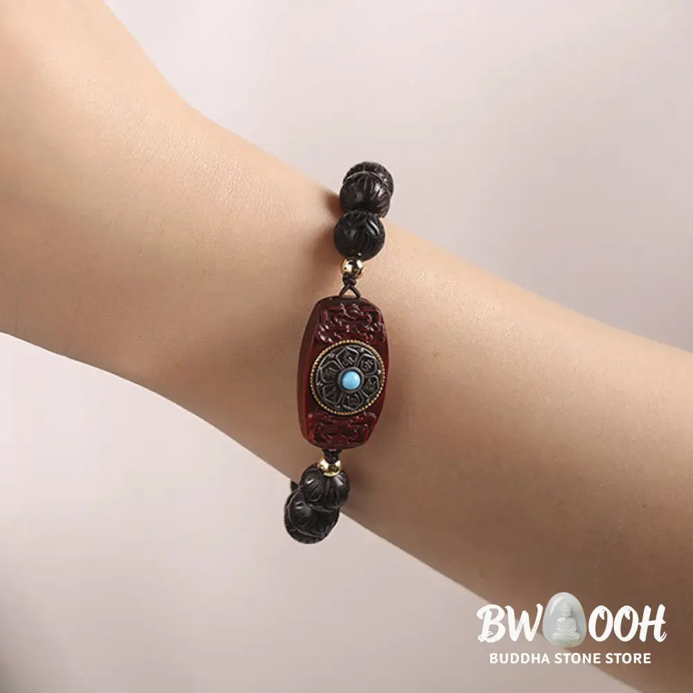 Buddha Stones Green Sandalwood Ebony Wood Sandalwood Om Mani Padme Hum Soothing Bracelet - BWOOOH - Bracelet