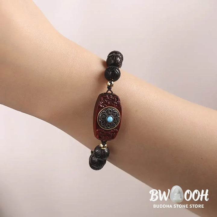 Buddha Stones Green Sandalwood Ebony Wood Sandalwood Om Mani Padme Hum Soothing Bracelet - BWOOOH - Bracelet