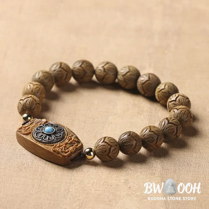 Buddha Stones Green Sandalwood Ebony Wood Sandalwood Om Mani Padme Hum Soothing Bracelet - BWOOOH - Bracelet