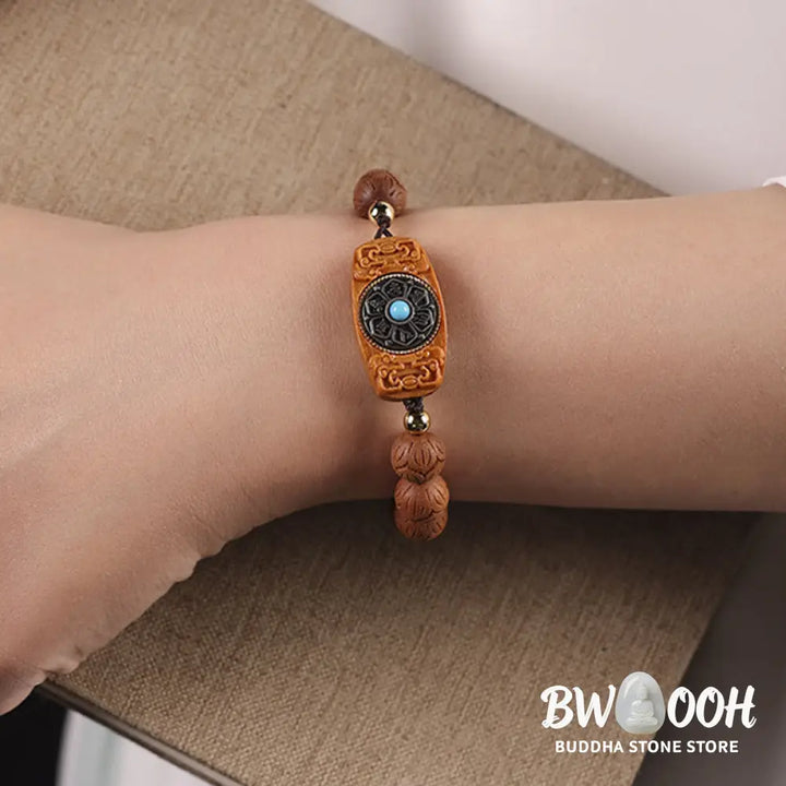 Buddha Stones Green Sandalwood Ebony Wood Sandalwood Om Mani Padme Hum Soothing Bracelet - BWOOOH - Bracelet