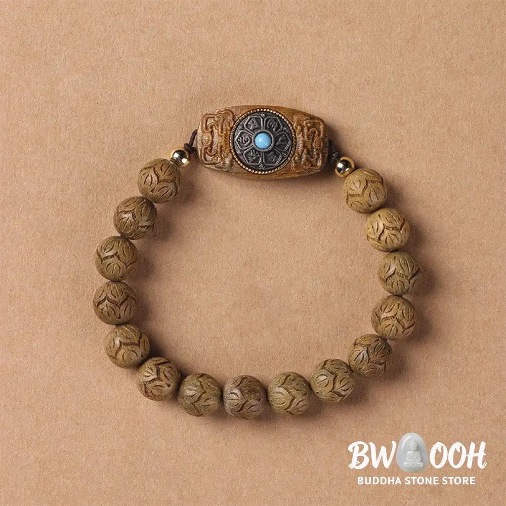 Buddha Stones Green Sandalwood Ebony Wood Sandalwood Om Mani Padme Hum Soothing Bracelet - BWOOOH - Bracelet