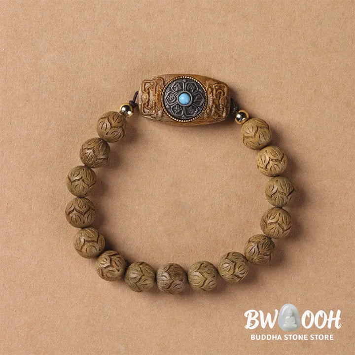 Buddha Stones Green Sandalwood Ebony Wood Sandalwood Om Mani Padme Hum Soothing Bracelet - BWOOOH - Bracelet