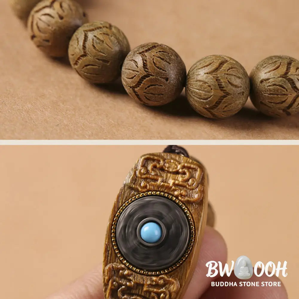 Buddha Stones Green Sandalwood Ebony Wood Sandalwood Om Mani Padme Hum Soothing Bracelet - BWOOOH - Bracelet