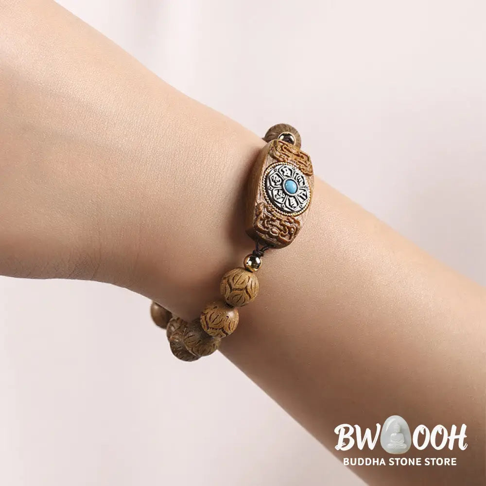 Buddha Stones Green Sandalwood Ebony Wood Sandalwood Om Mani Padme Hum Soothing Bracelet - BWOOOH - Bracelet