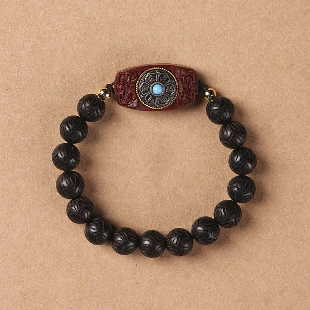 Buddha Stones Green Sandalwood Ebony Wood Sandalwood Om Mani Padme Hum Soothing Bracelet - BWOOOH - Ebony