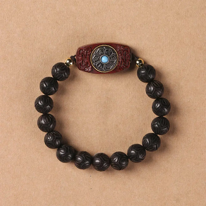 Buddha Stones Green Sandalwood Ebony Wood Sandalwood Om Mani Padme Hum Soothing Bracelet - BWOOOH - Ebony