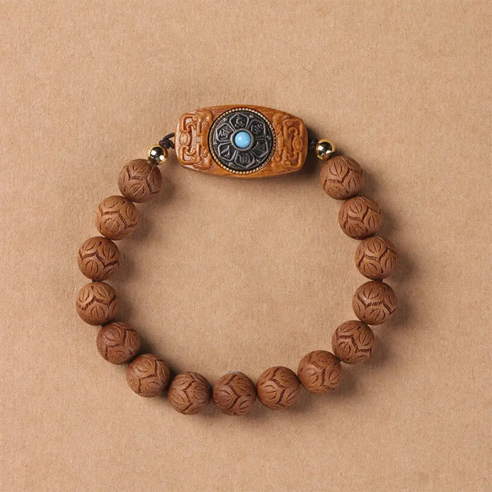 Buddha Stones Green Sandalwood Ebony Wood Sandalwood Om Mani Padme Hum Soothing Bracelet - BWOOOH