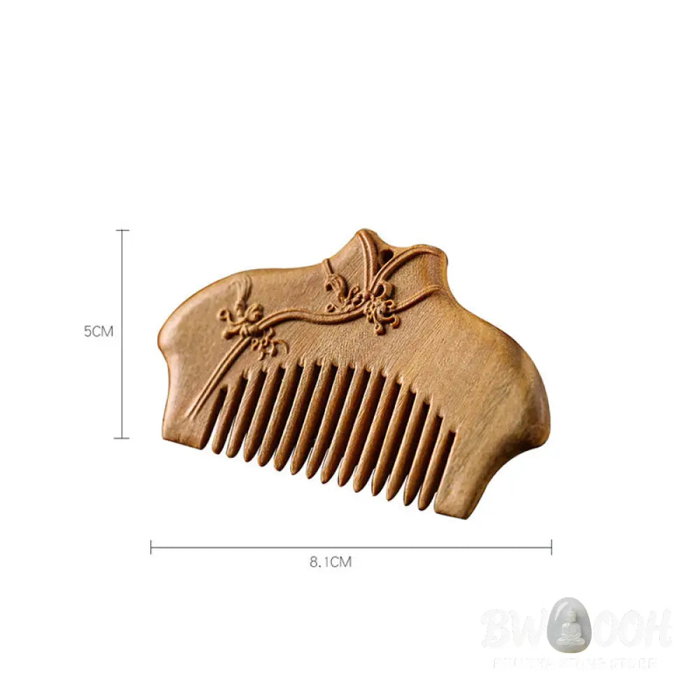Buddha Stones Green Sandalwood Flower Pattern Engraved Soothing Comb - Comb