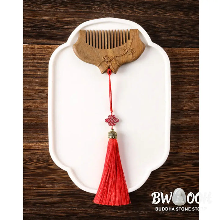 Buddha Stones Green Sandalwood Flower Pattern Engraved Soothing Comb - Comb