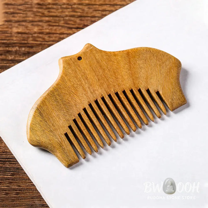 Buddha Stones Green Sandalwood Flower Pattern Engraved Soothing Comb - Comb