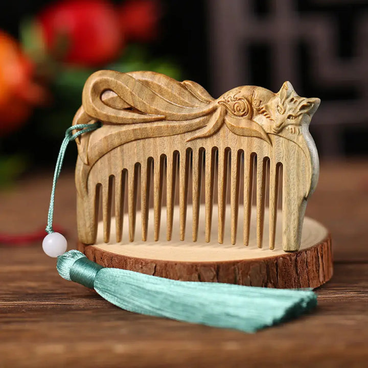 BWOOOH Green Sandalwood Fox Peony Flower Lotus Engraved C
