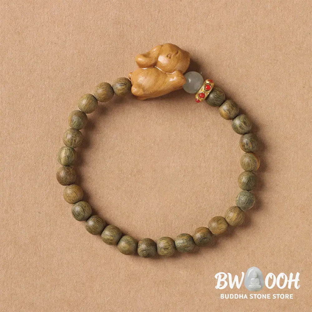 Buddha Stones Green Sandalwood Gold Sandalwood Cute Rabbit Positive Bracelet - BWOOOH - Bracelet
