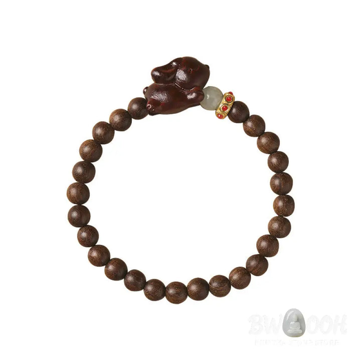 Buddha Stones Green Sandalwood Gold Sandalwood Cute Rabbit Positive Bracelet - BWOOOH - Bracelet