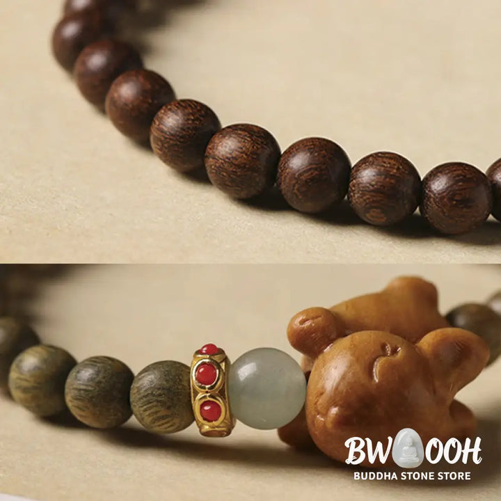 Buddha Stones Green Sandalwood Gold Sandalwood Cute Rabbit Positive Bracelet - BWOOOH - Bracelet