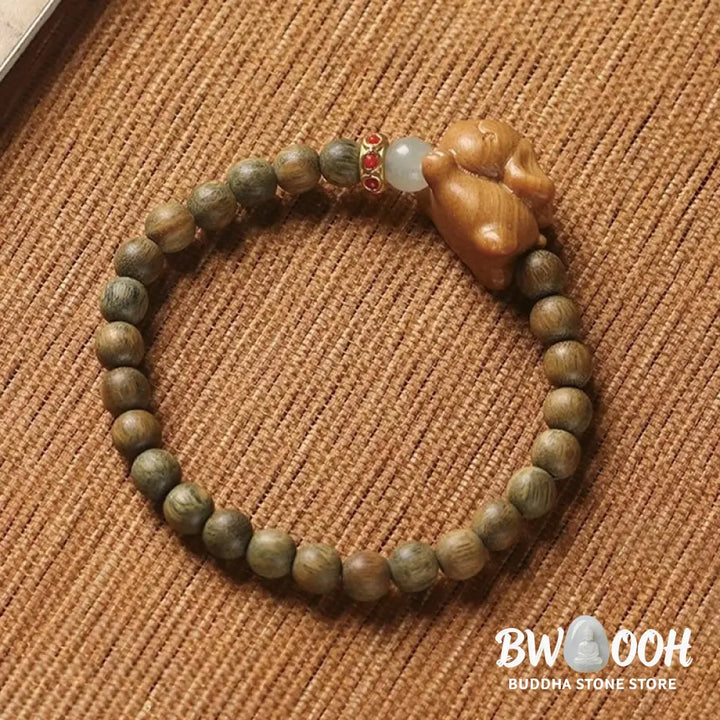 Buddha Stones Green Sandalwood Gold Sandalwood Cute Rabbit Positive Bracelet - BWOOOH - Bracelet
