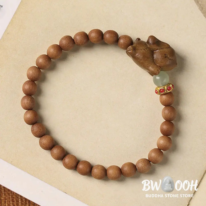 Buddha Stones Green Sandalwood Gold Sandalwood Cute Rabbit Positive Bracelet - BWOOOH - Bracelet