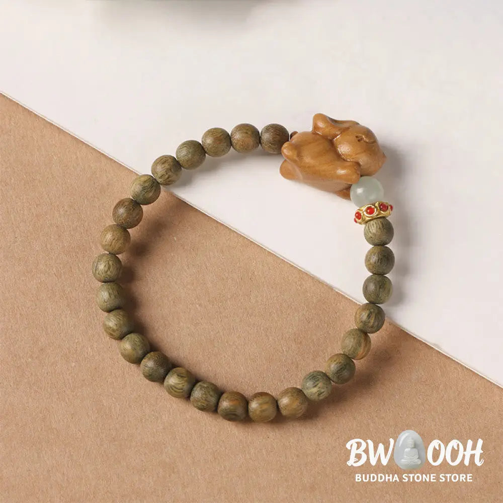 Buddha Stones Green Sandalwood Gold Sandalwood Cute Rabbit Positive Bracelet - BWOOOH - Bracelet