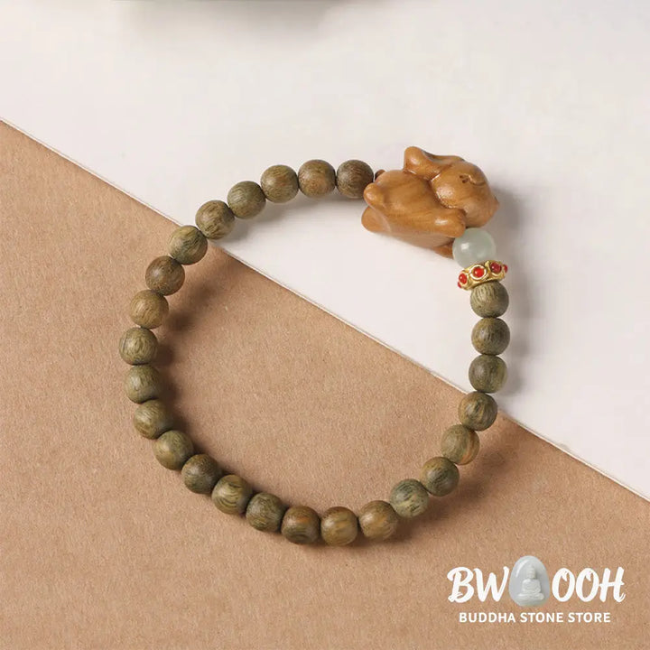 Buddha Stones Green Sandalwood Gold Sandalwood Cute Rabbit Positive Bracelet - BWOOOH - Bracelet