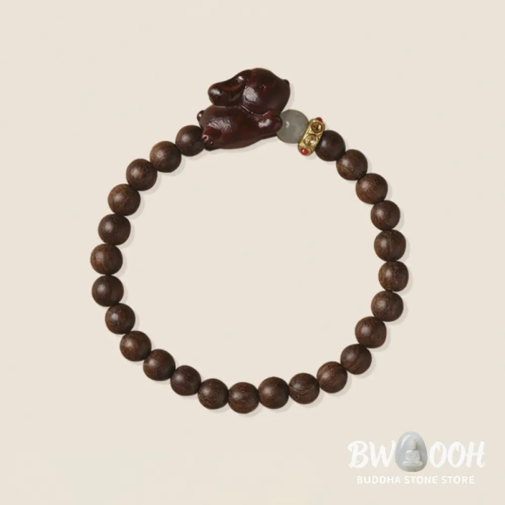 Buddha Stones Green Sandalwood Gold Sandalwood Cute Rabbit Positive Bracelet - BWOOOH - Bracelet