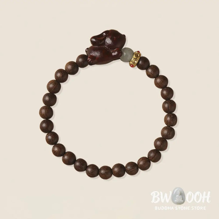 Buddha Stones Green Sandalwood Gold Sandalwood Cute Rabbit Positive Bracelet - BWOOOH - Bracelet