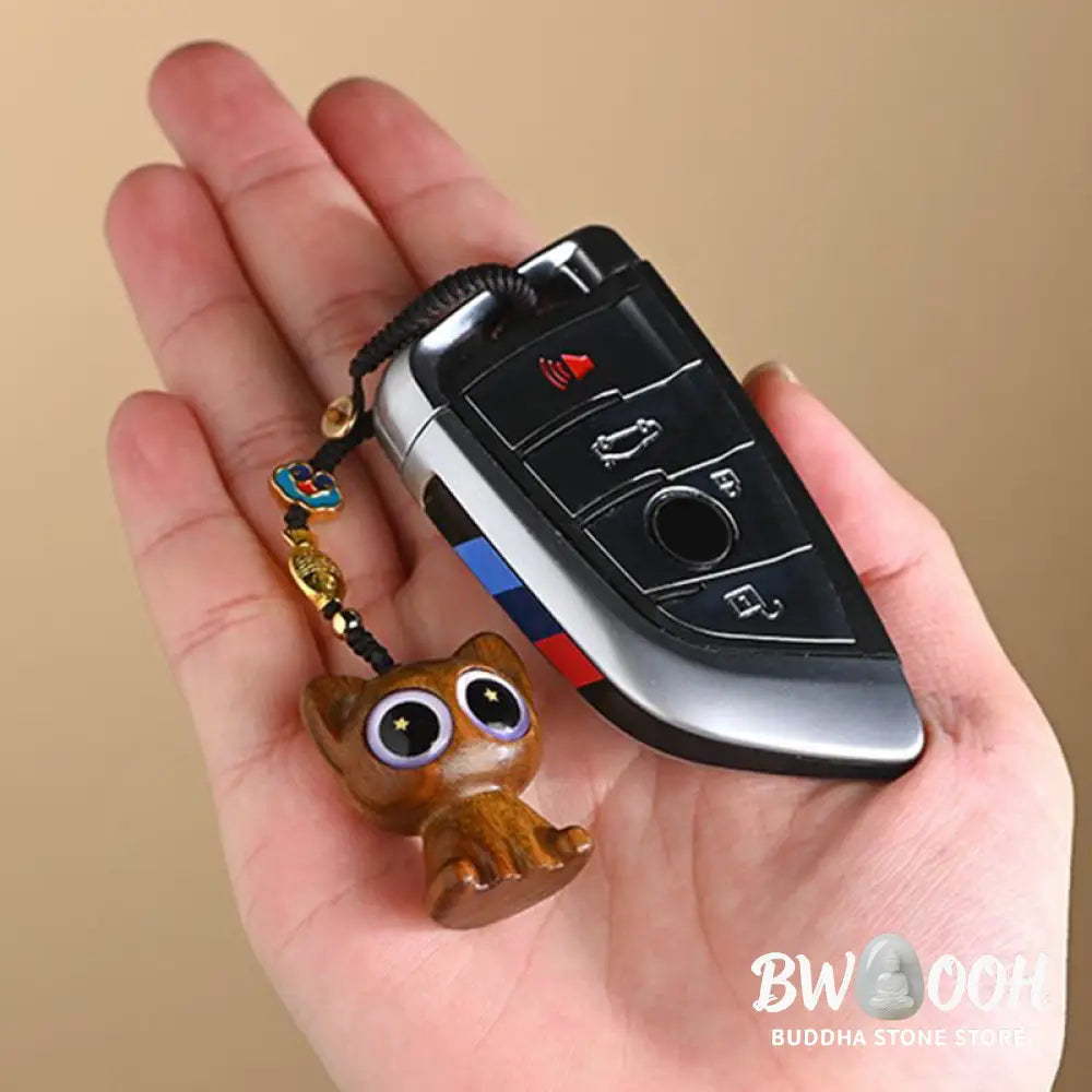 Buddha Stones Green Sandalwood Lucky Cat Koi Fish Cure Key Chain Phone Hanging Decoration - Key Chain