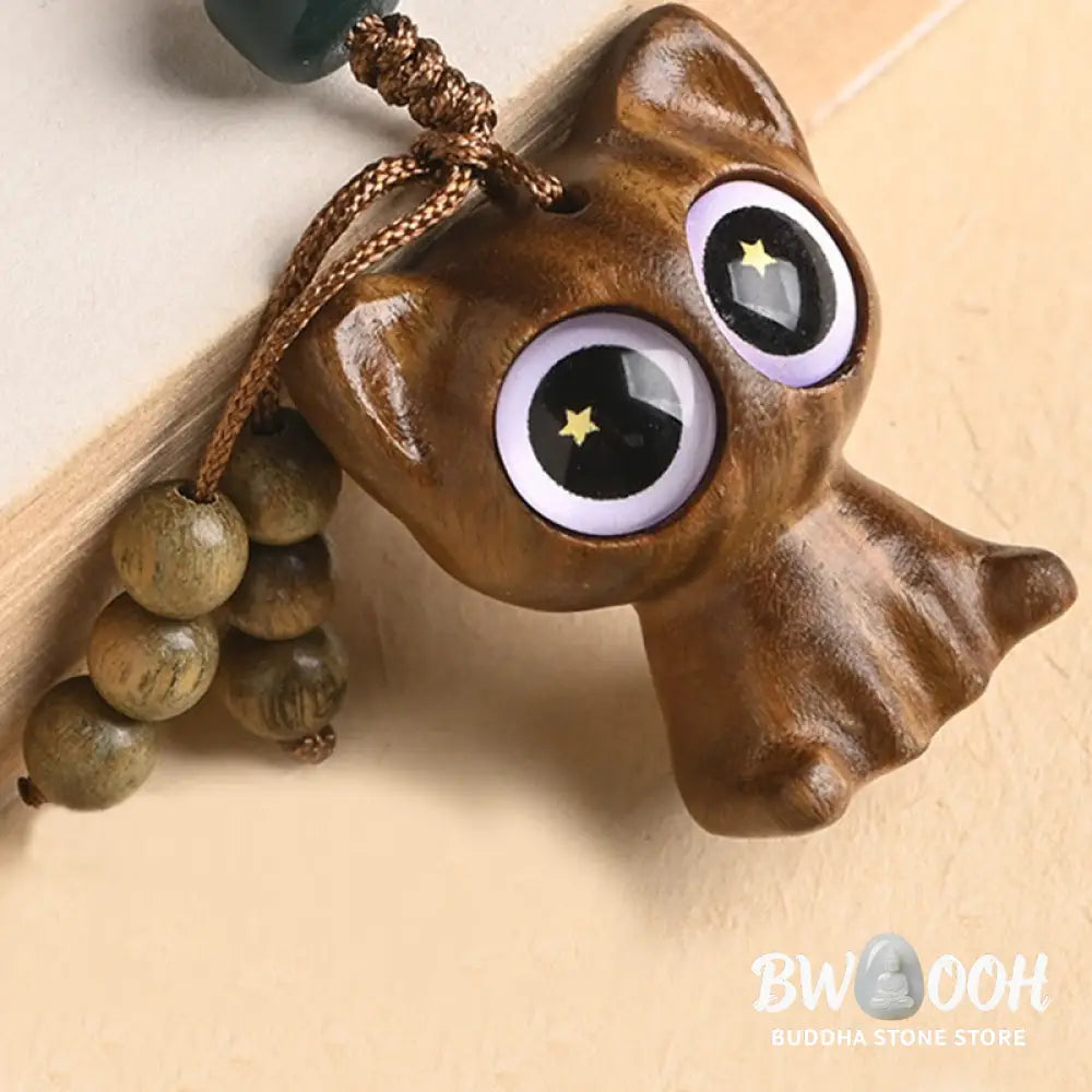 Buddha Stones Green Sandalwood Lucky Cat Koi Fish Cure Key Chain Phone Hanging Decoration - Key Chain
