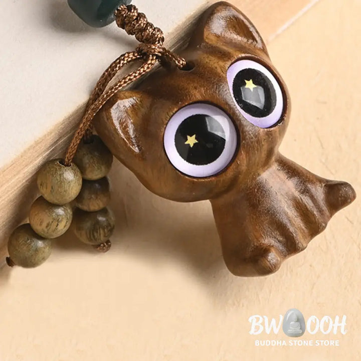 Buddha Stones Green Sandalwood Lucky Cat Koi Fish Cure Key Chain Phone Hanging Decoration - Key Chain