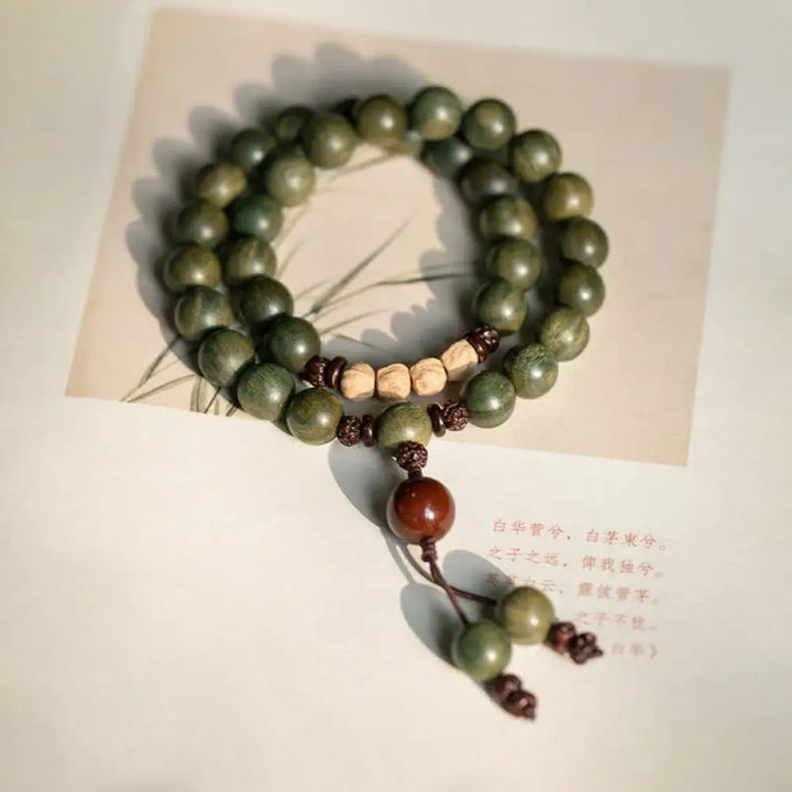 Buddha Stones Green Sandalwood Positive Peace Bracelet - BWOOOH - 10mm / 14cm - Bracelet