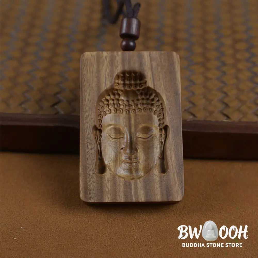 Buddha Stones Green Sandalwood Buddha Symbol Positive Necklace Pendant - BWOOOH - Green Sandalwood - Necklaces &