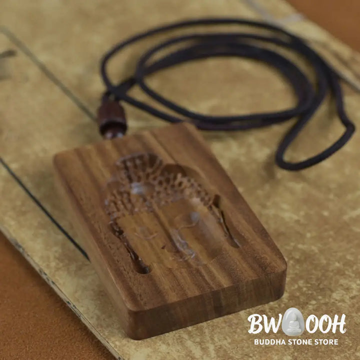 Buddha Stones Green Sandalwood Buddha Symbol Positive Necklace Pendant - BWOOOH - Green Sandalwood - Necklaces &amp;