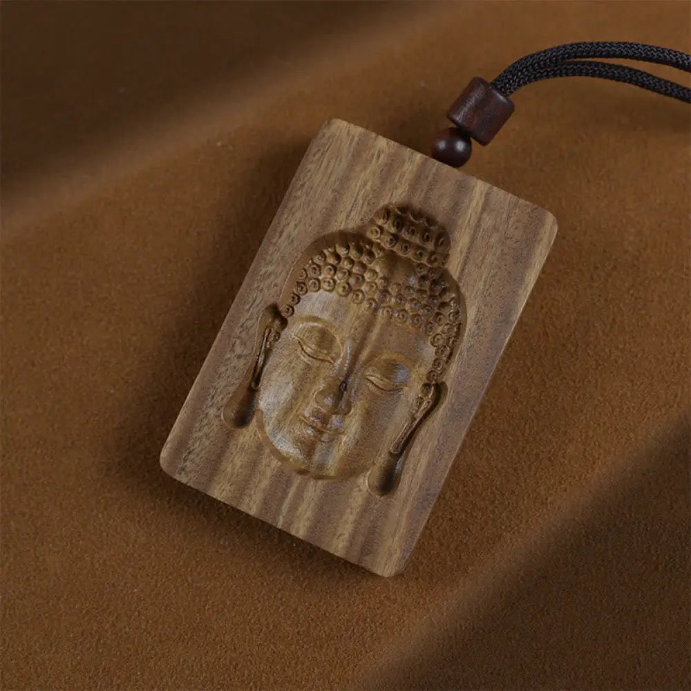 Buddha Stones Green Sandalwood Buddha Symbol Positive Necklace Pendant - BWOOOH - Green Sandalwood - Necklaces &