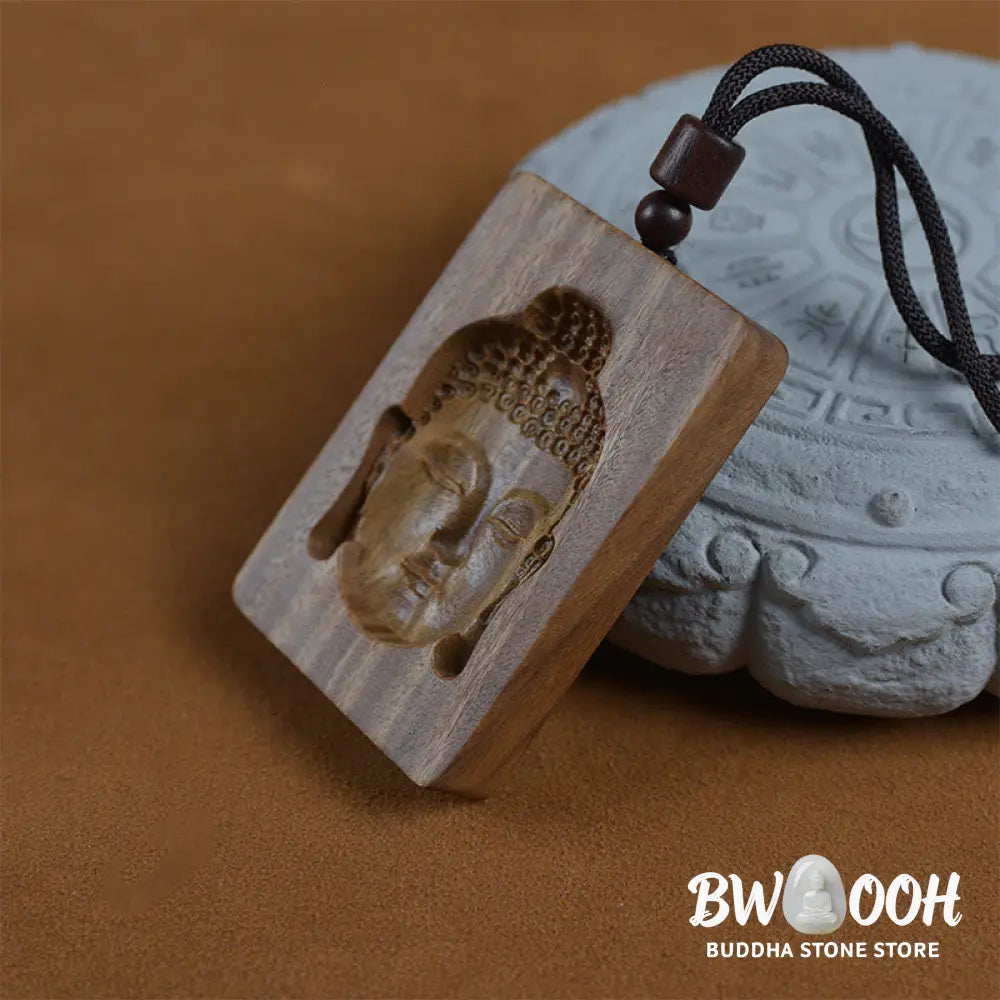 Buddha Stones Green Sandalwood Buddha Symbol Positive Necklace Pendant - BWOOOH - Green Sandalwood - Necklaces &amp;